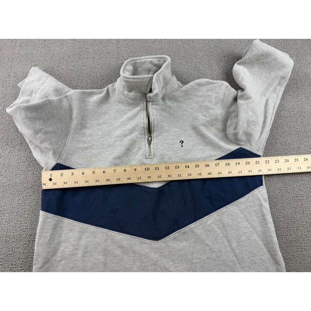 Y2K Guess USA Quarter Zip Sweatshirt Men L Gray Navy Chevron Stripe Collar Rugby - Picture 4 of 7